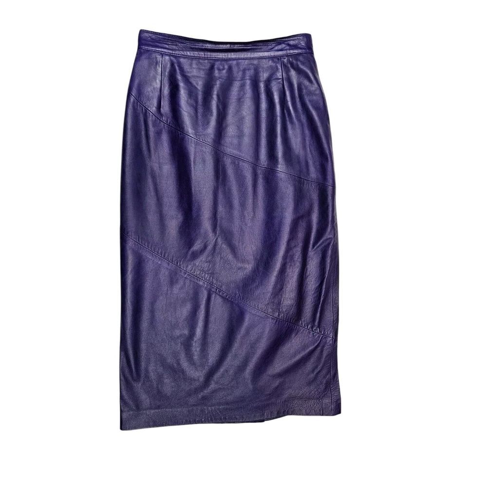 Vintage Siena New York Womens 10 Purple Leather Maxi Pencil Skirt